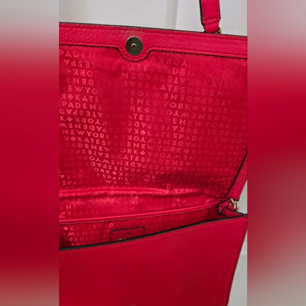 Kate Spade Flynn Red Leather Clutch Cross Body 10 x 7.5 x 1.25 - Picture 8 of 17
